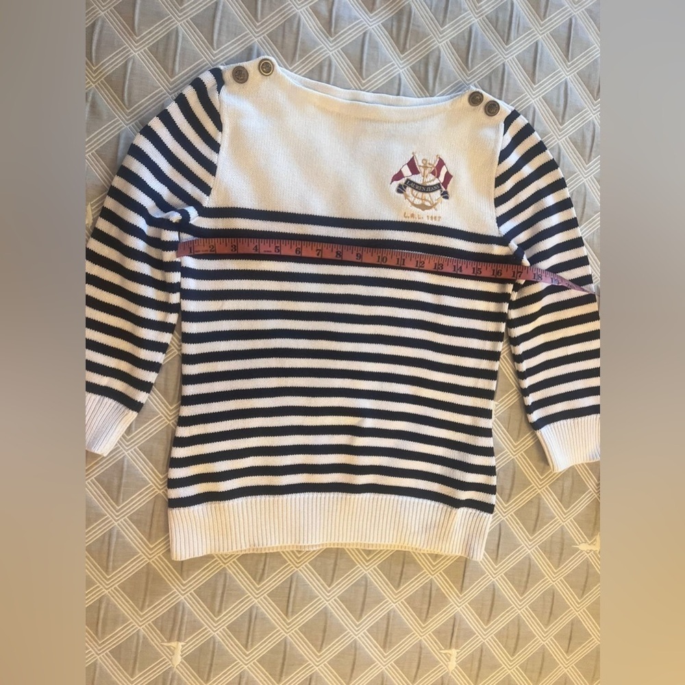 Lauren Ralph Lauren white and blue stripped Sweater with Embroidered Crest M - Picture 7 of 12
